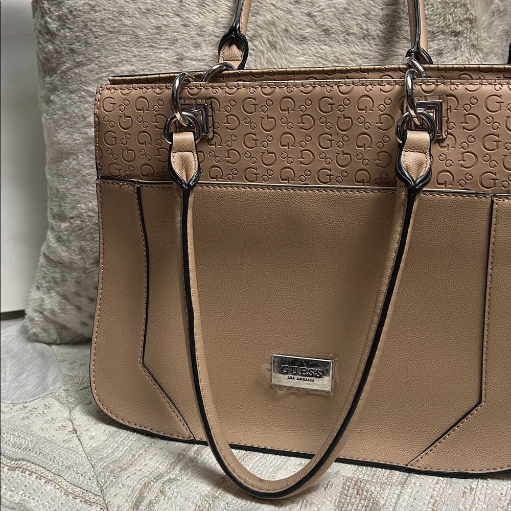 NWOT GUESS Monogram Top Handle Shoulder Bag Tan Neutral Purse